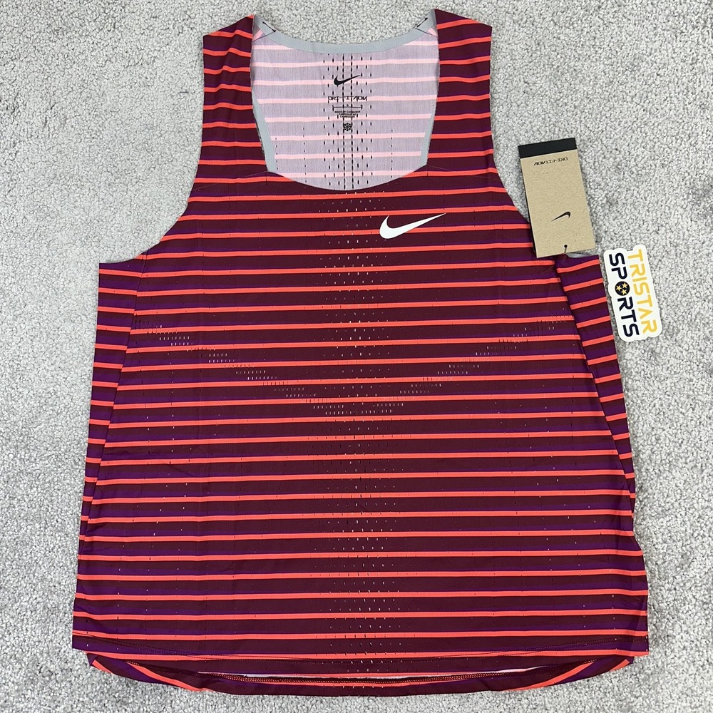 Nike Dri-FIT ADV Tank Womens Large Striped Running Race Singlet DR5852-638